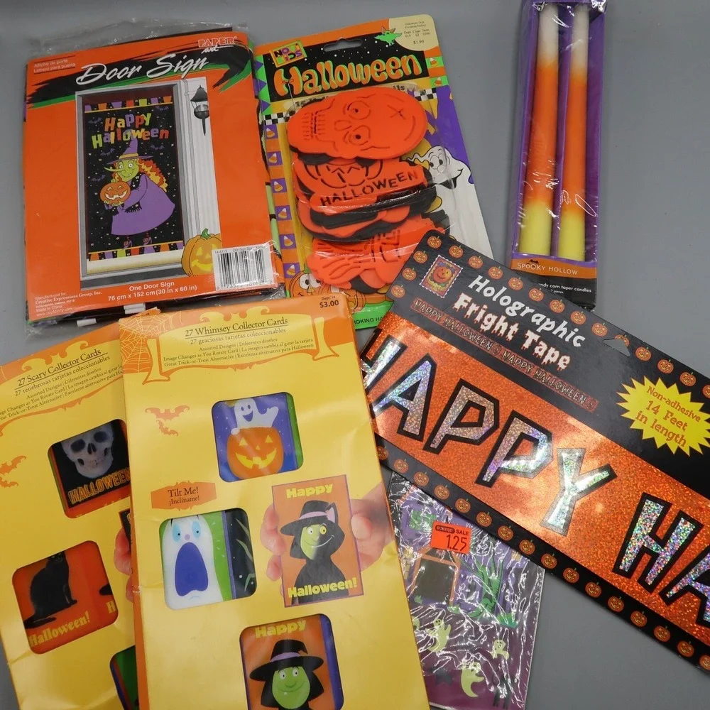 Vintage Halloween Party Favors Suppiles Candles Doorway Fright Tape Lot